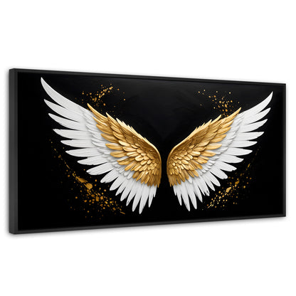 Cuadros Decorativos Canvas Revolution | Alas Oro Negro | Panoramico | Portada | Marco Plateado