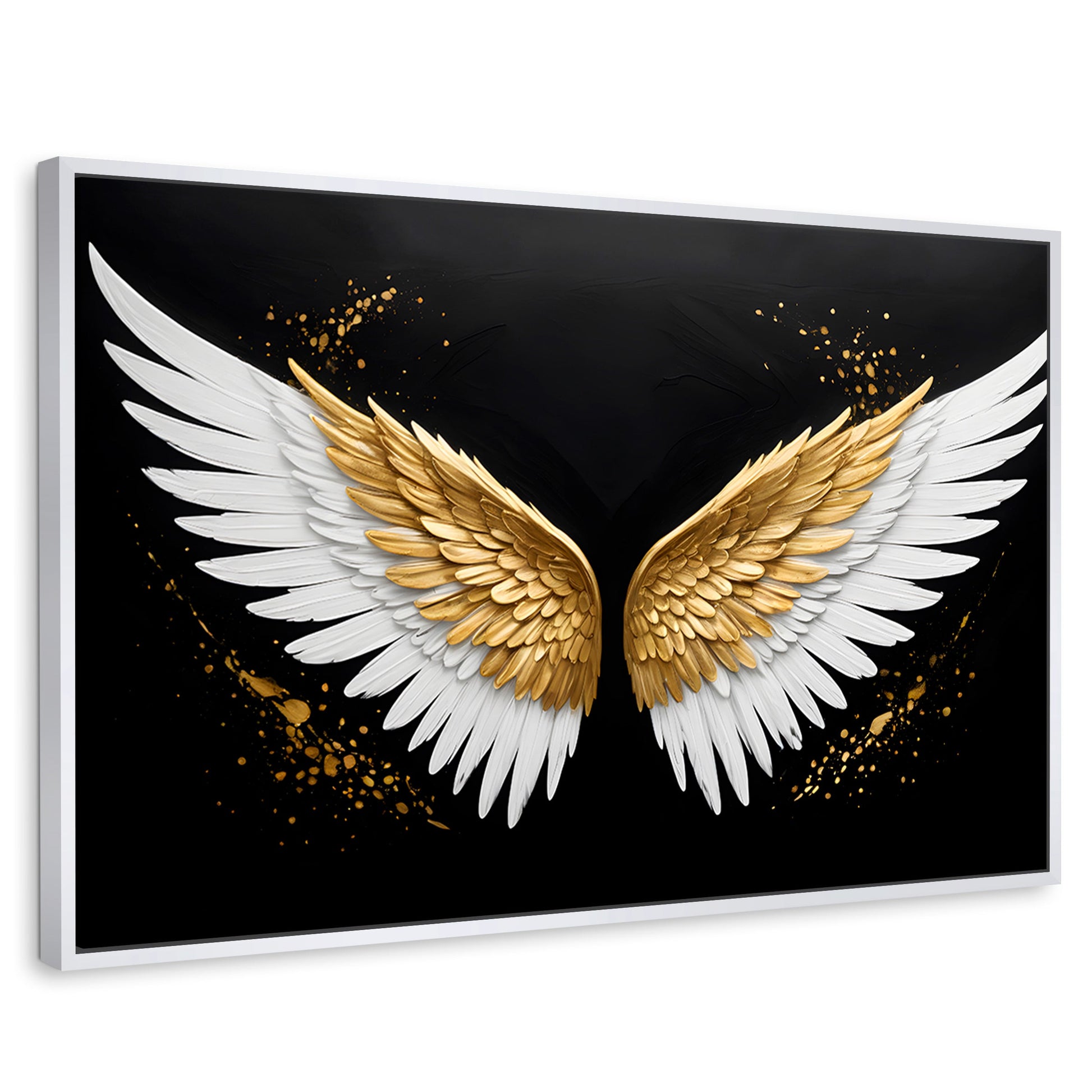 Cuadros Decorativos Canvas Revolution | Alas Oro Negro | Rectangular | Portada | Marco Blanco