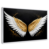 Cuadros Decorativos Canvas Revolution | Alas Oro Negro | Rectangular | Portada | Marco Blanco