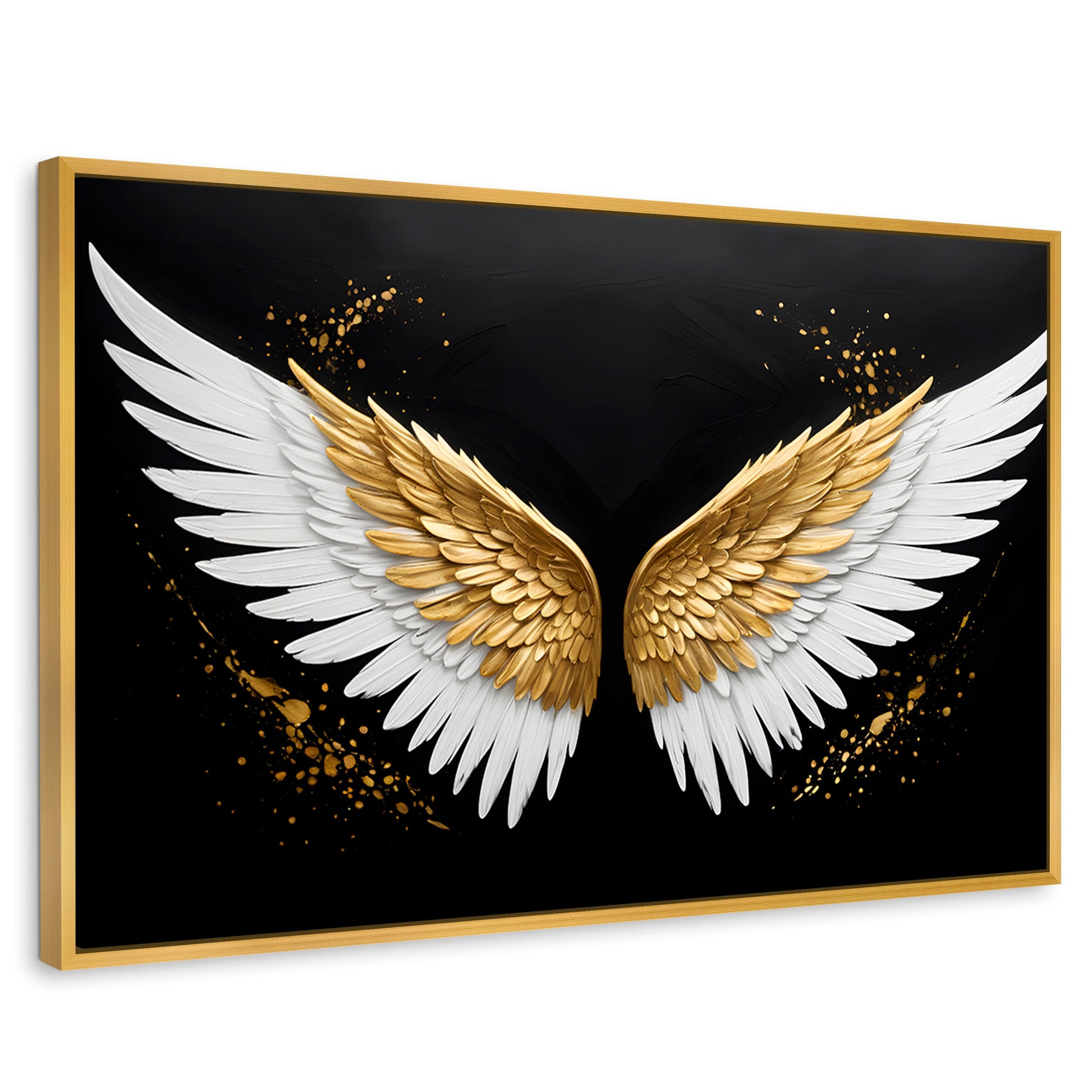 Cuadros Decorativos Canvas Revolution | Alas Oro Negro | Rectangular | Portada | Marco Dorado