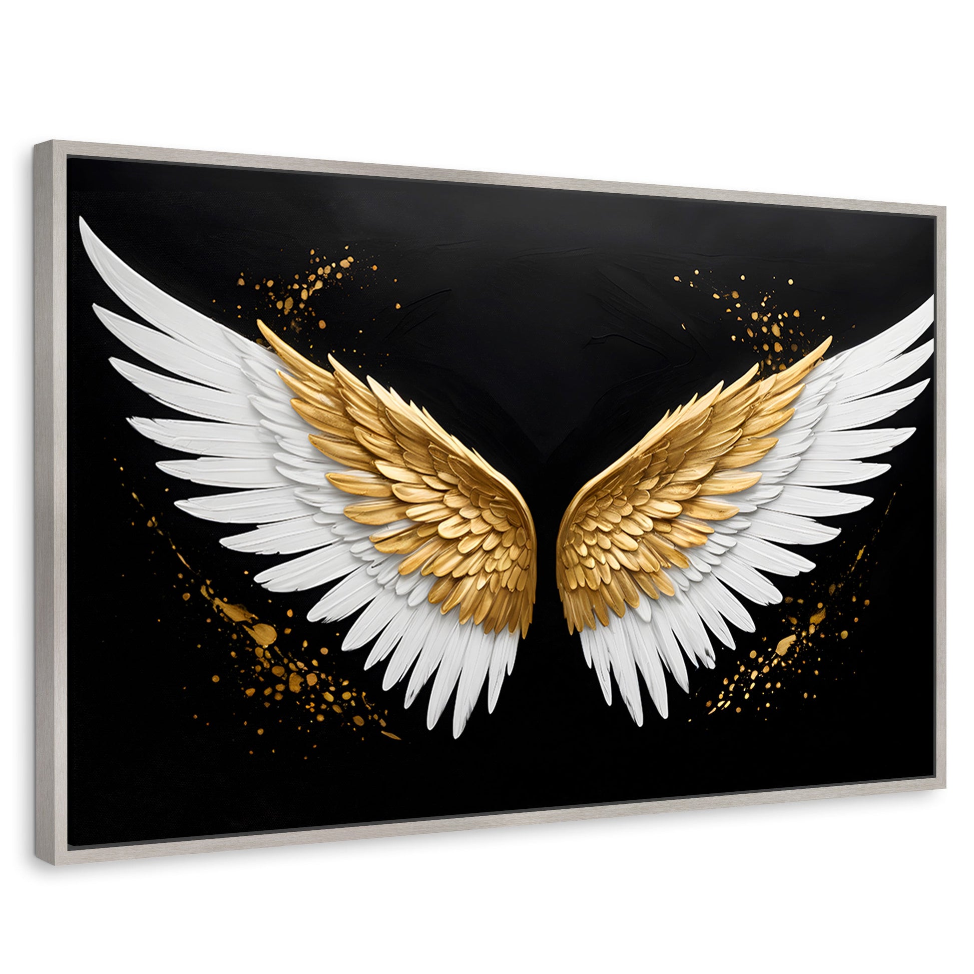 Cuadros Decorativos Canvas Revolution | Alas Oro Negro | Rectangular | Portada | Marco Plateado