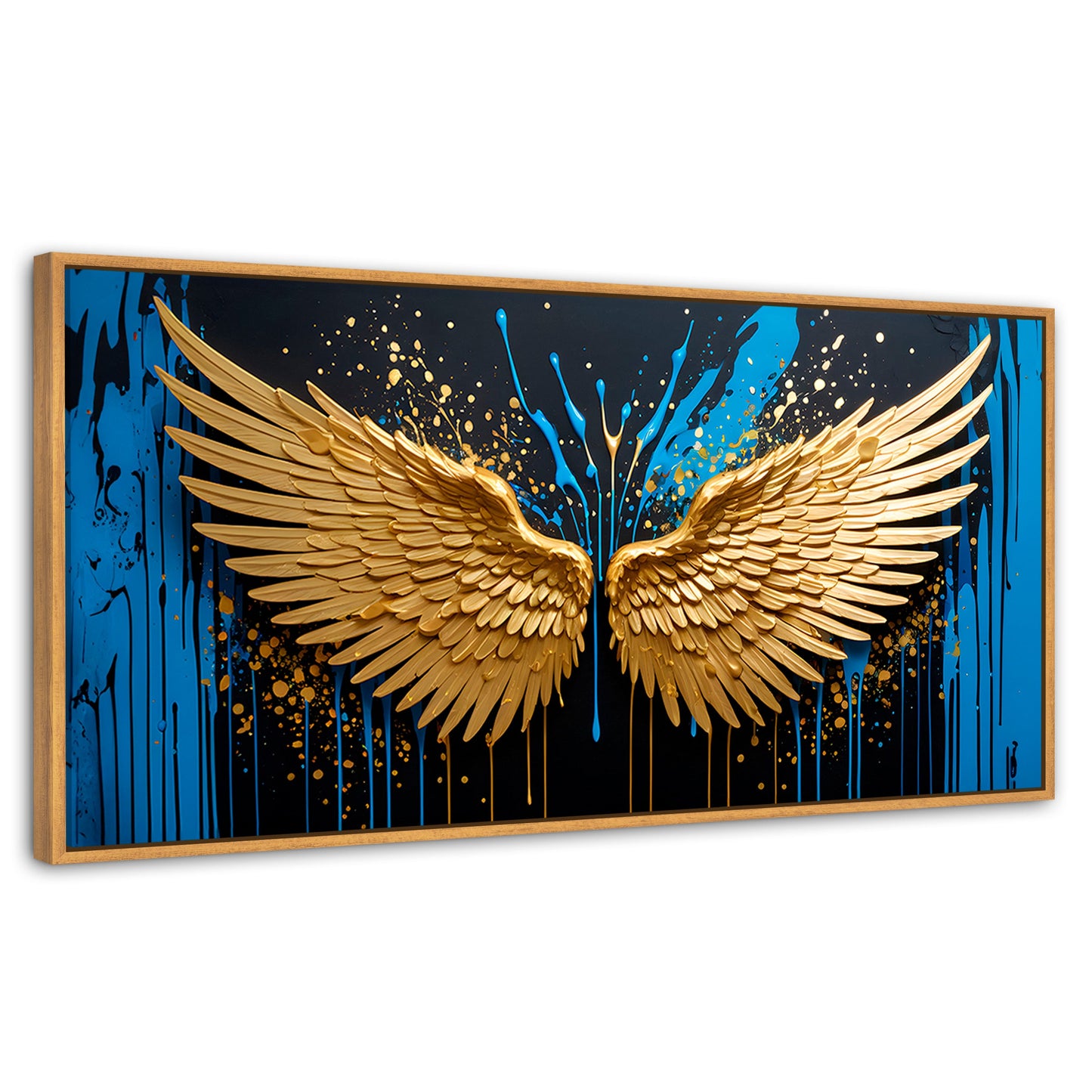 Cuadros Decorativos Canvas Revolution | Alas Oro Splash | Panoramico | Portada | Marco Negro