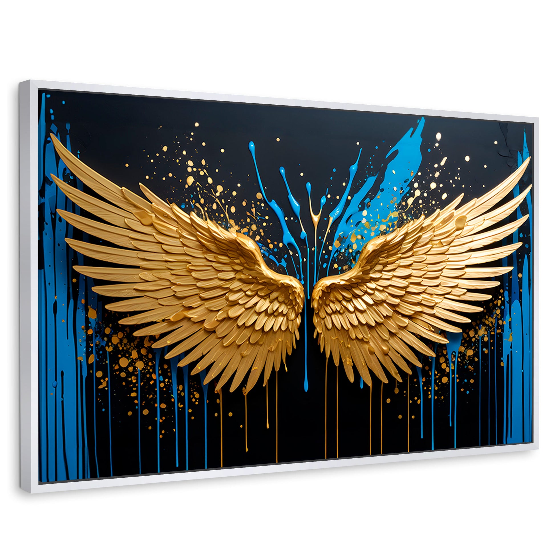 Cuadros Decorativos Canvas Revolution | Alas Oro Splash | Rectangular | Portada | Marco Blanco