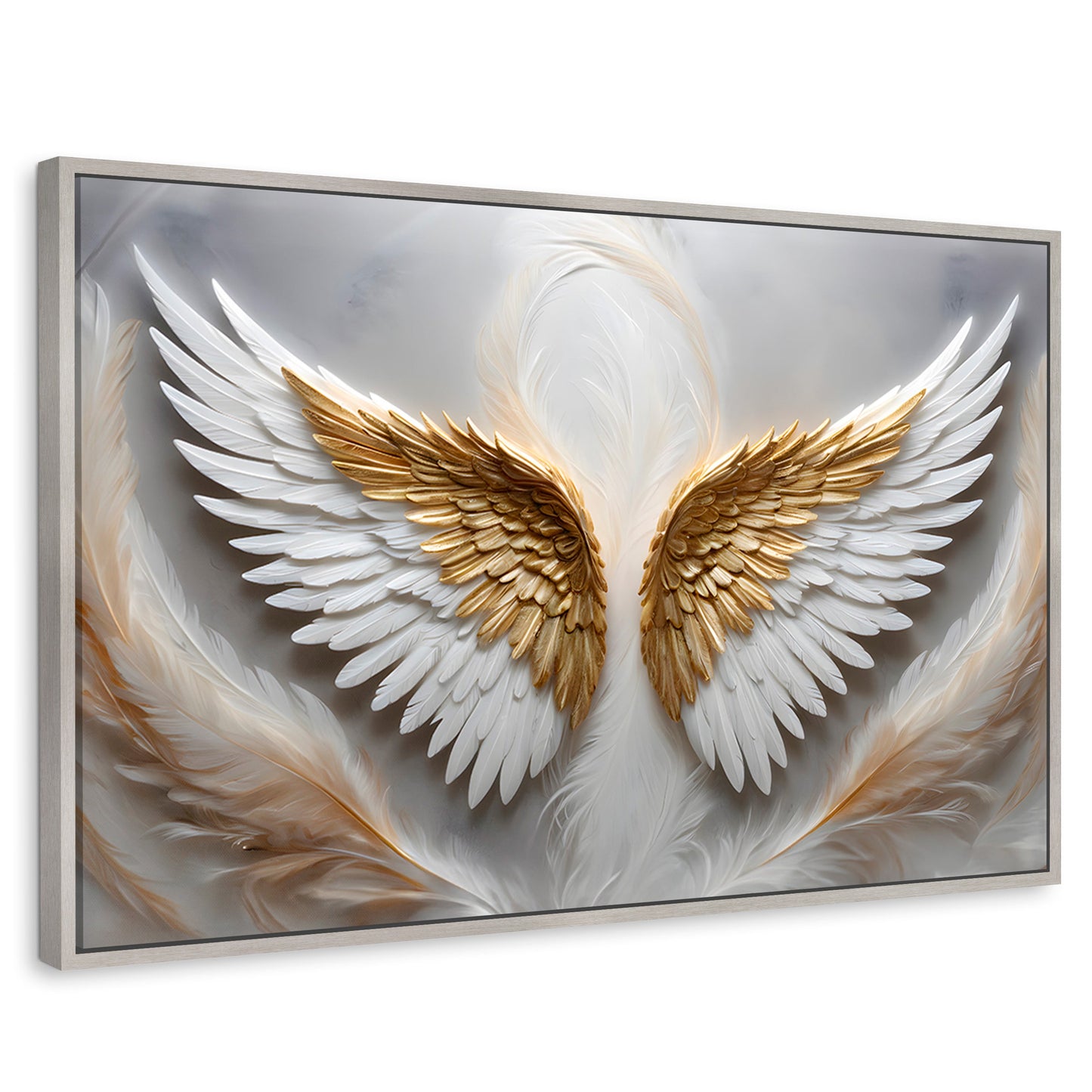 Cuadros Decorativos Canvas Revolution | Angel Luz Radiante | Rectangular | Portada | Marco Plateado