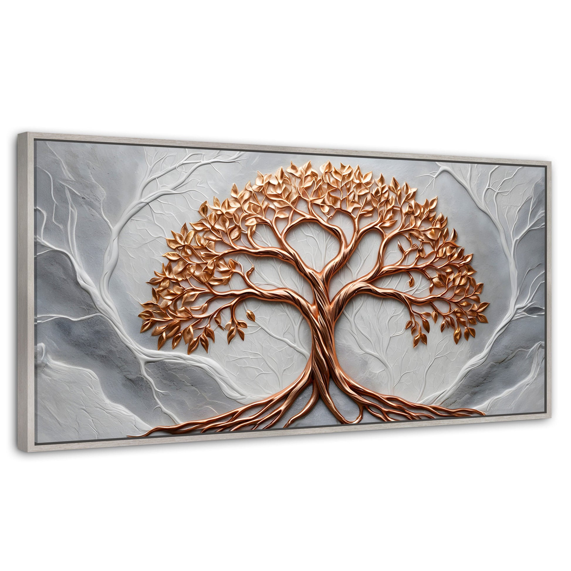 Cuadros Decorativos Canvas Revolution | Arbol Piedra Oro | Panoramico | Portada | Marco Blanco