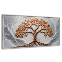 Cuadros Decorativos Canvas Revolution | Arbol Piedra Oro | Panoramico | Portada | Marco Blanco