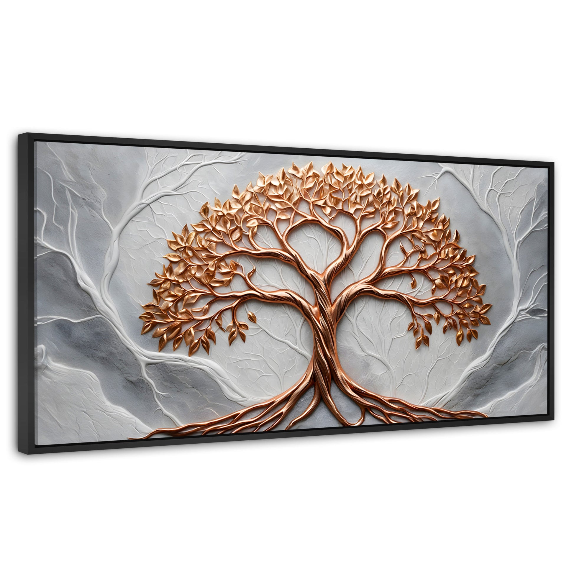 Cuadros Decorativos Canvas Revolution | Arbol Piedra Oro | Panoramico | Portada | Marco Plateado