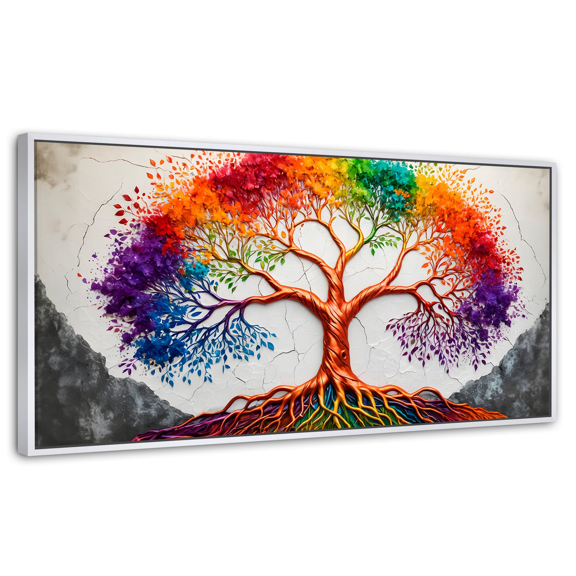Cuadros Decorativos Canvas Revolution | Arbol Vida Arcoiris | Panoramico | Portada | Marco Dorado