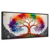 Cuadros Decorativos Canvas Revolution | Arbol Vida Arcoiris | Panoramico | Portada | Marco Plateado