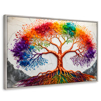 Cuadros Decorativos Canvas Revolution | Arbol Vida Arcoiris | Rectangular | Portada | Marco Plateado