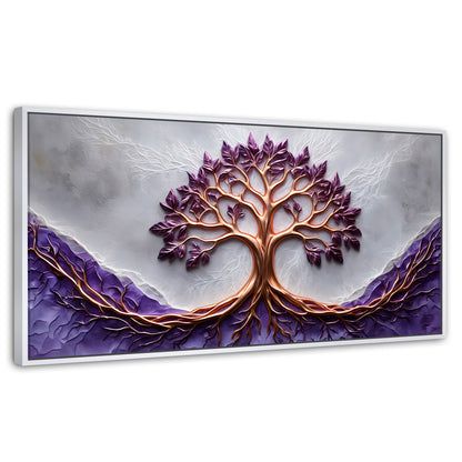 Cuadros Decorativos Canvas Revolution | Arbol Vida Lavanda | Panoramico | Portada | Marco Dorado
