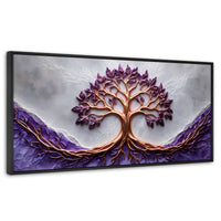 Cuadros Decorativos Canvas Revolution | Arbol Vida Lavanda | Panoramico | Portada | Marco Plateado