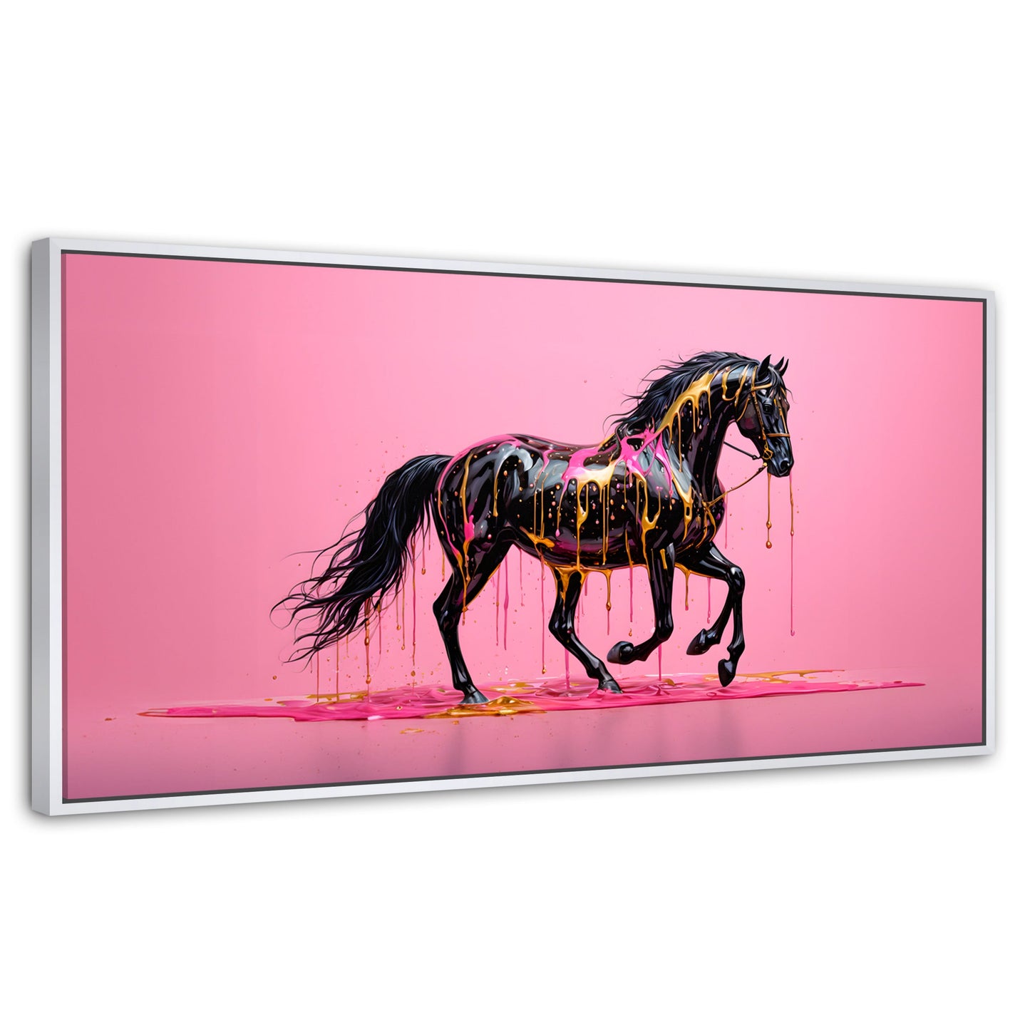 Cuadros Decorativos Canvas Revolution | Arte Equino Moderno | Panoramico | Portada | Marco Dorado