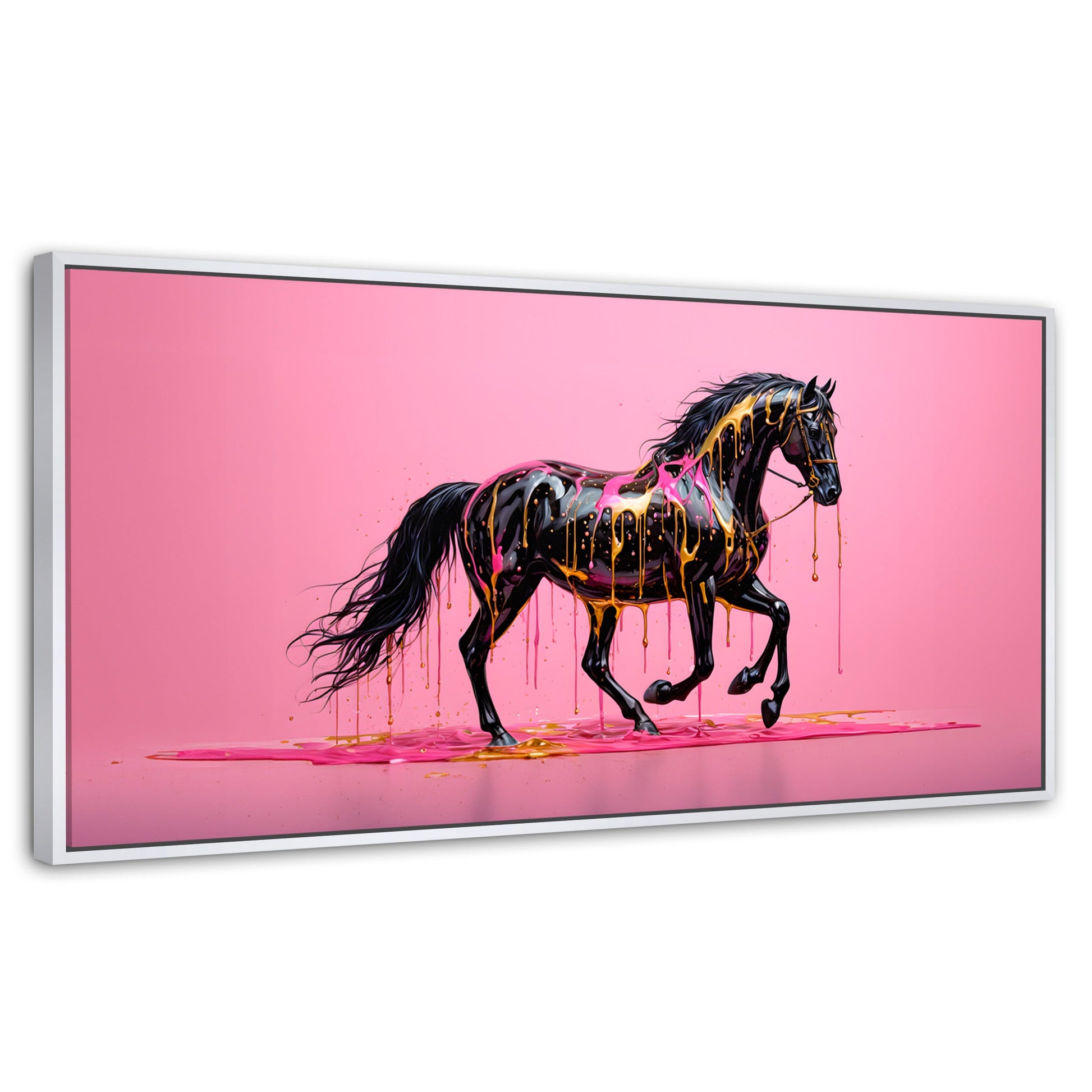 Cuadros Decorativos Canvas Revolution | Arte Equino Moderno | Panoramico | Portada | Marco Dorado