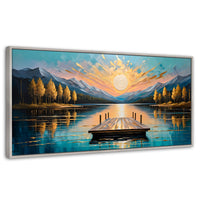 Cuadros Decorativos Canvas Revolution | Atardecer En Muelle | Panoramico | Portada | Marco Blanco