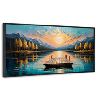 Cuadros Decorativos Canvas Revolution | Atardecer En Muelle | Panoramico | Portada | Marco Plateado