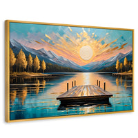 Cuadros Decorativos Canvas Revolution | Atardecer En Muelle | Rectangular | Portada | Marco Dorado