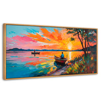 Cuadros Decorativos Canvas Revolution | Atardecer Lago | Panoramico | Portada | Marco Madera