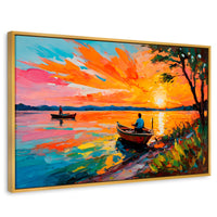 Cuadros Decorativos Canvas Revolution | Atardecer Lago | Rectangular | Portada | Marco Dorado