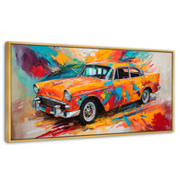 Cuadros Decorativos Canvas Revolution | Auto Retro Colorido | Panoramico | Portada | Marco Dorado
