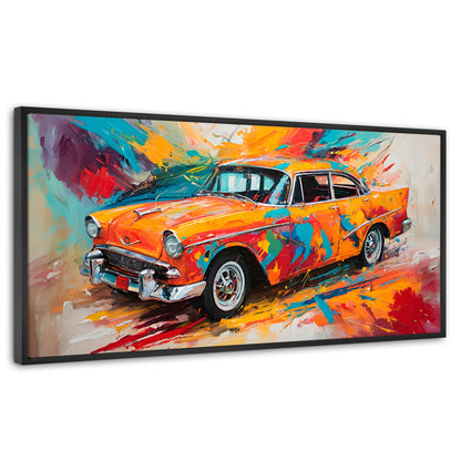 Cuadros Decorativos Canvas Revolution | Auto Retro Colorido | Panoramico | Portada | Marco Negro