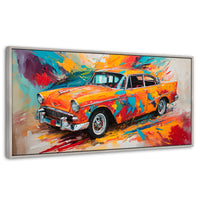 Cuadros Decorativos Canvas Revolution | Auto Retro Colorido | Panoramico | Portada | Marco Plateado