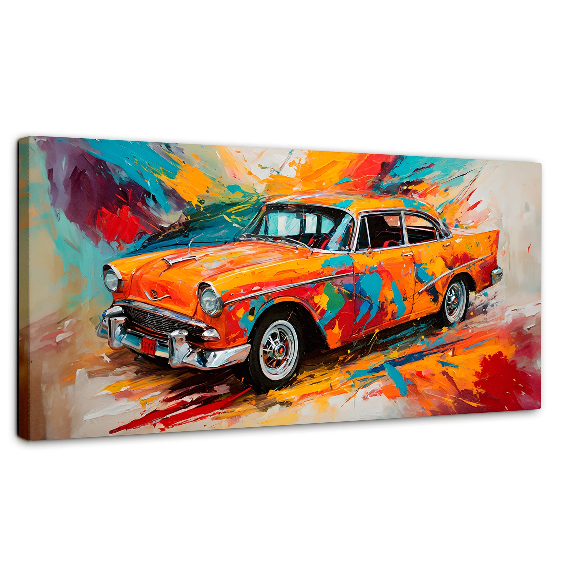 Cuadros Decorativos Canvas Revolution | Auto Retro Colorido | Panoramico | Portada | Marco SinMarco