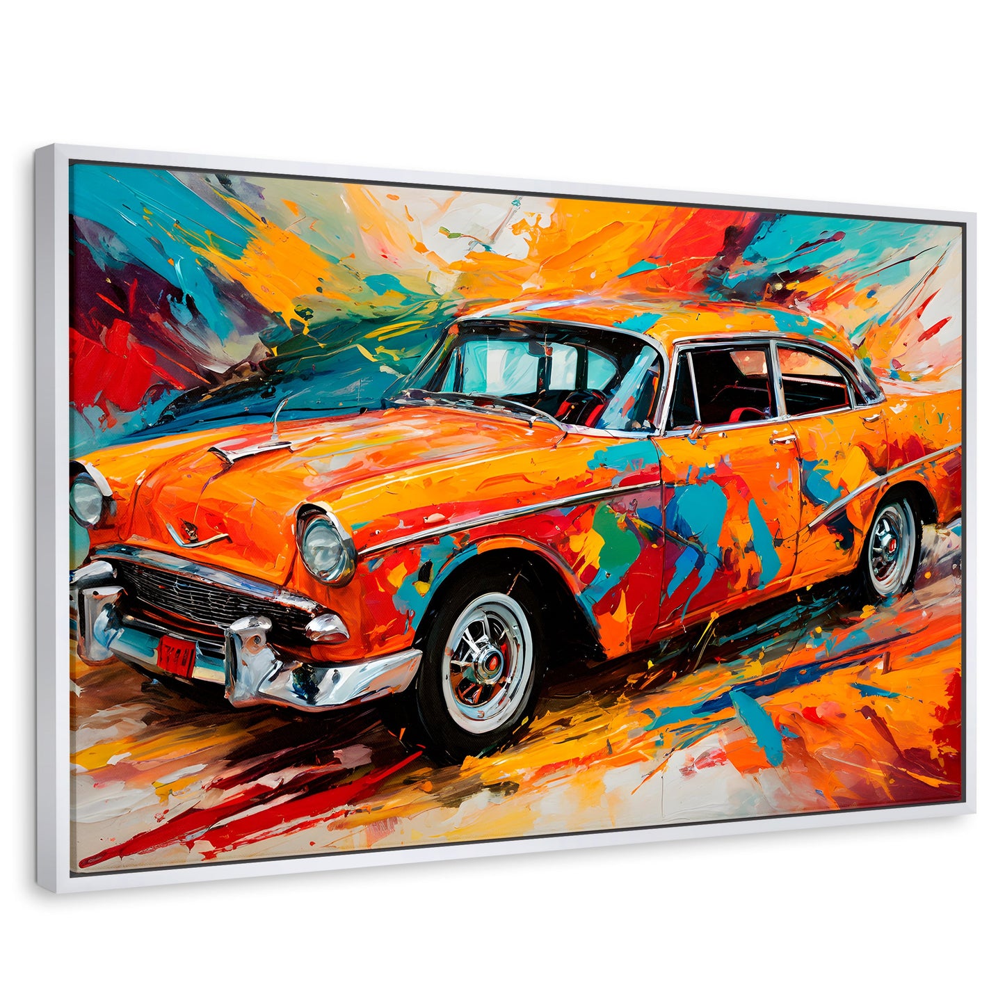 Cuadros Decorativos Canvas Revolution | Auto Retro Colorido | Rectangular | Portada | Marco Blanco
