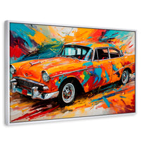 Cuadros Decorativos Canvas Revolution | Auto Retro Colorido | Rectangular | Portada | Marco Blanco