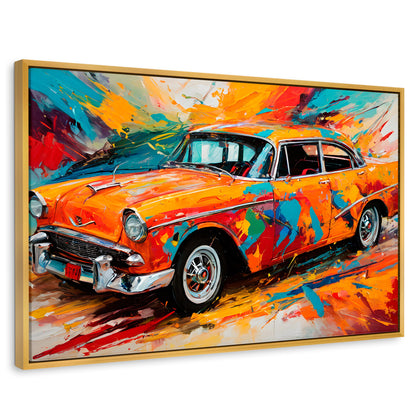 Cuadros Decorativos Canvas Revolution | Auto Retro Colorido | Rectangular | Portada | Marco Dorado