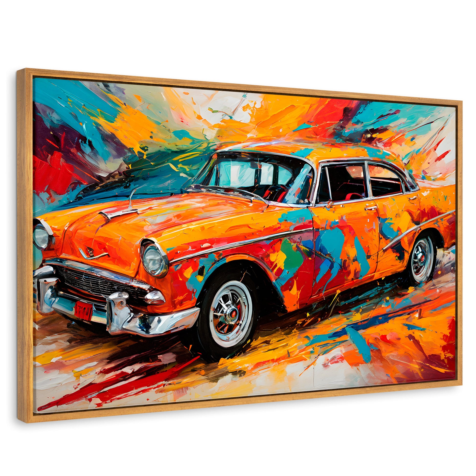 Cuadros Decorativos Canvas Revolution | Auto Retro Colorido | Rectangular | Portada | Marco Madera