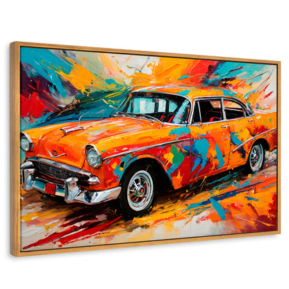 Cuadros Decorativos Canvas Revolution | Auto Retro Colorido | Rectangular | Portada | Marco Madera