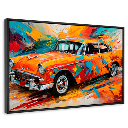 Cuadros Decorativos Canvas Revolution | Auto Retro Colorido | Rectangular | Portada | Marco Negro