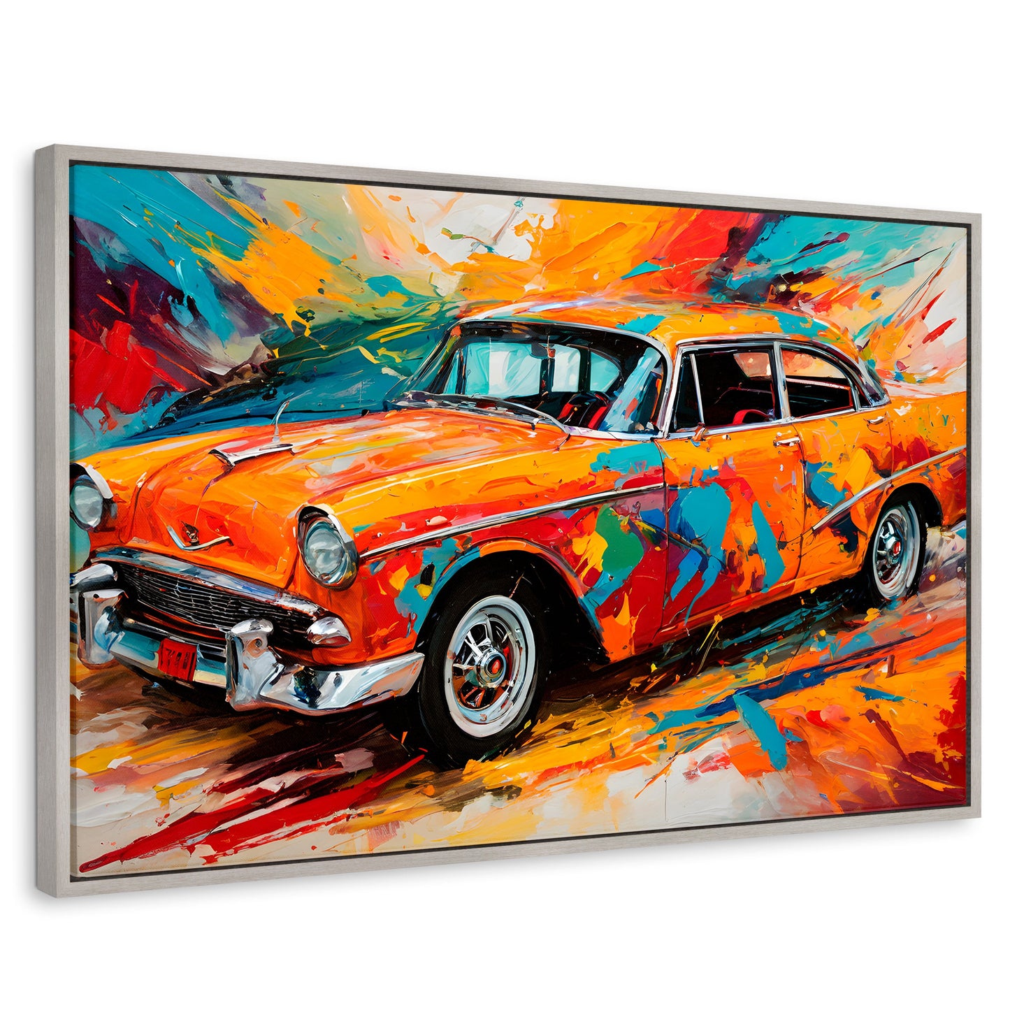 Cuadros Decorativos Canvas Revolution | Auto Retro Colorido | Rectangular | Portada | Marco Plateado