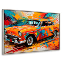 Cuadros Decorativos Canvas Revolution | Auto Retro Colorido | Rectangular | Portada | Marco Plateado
