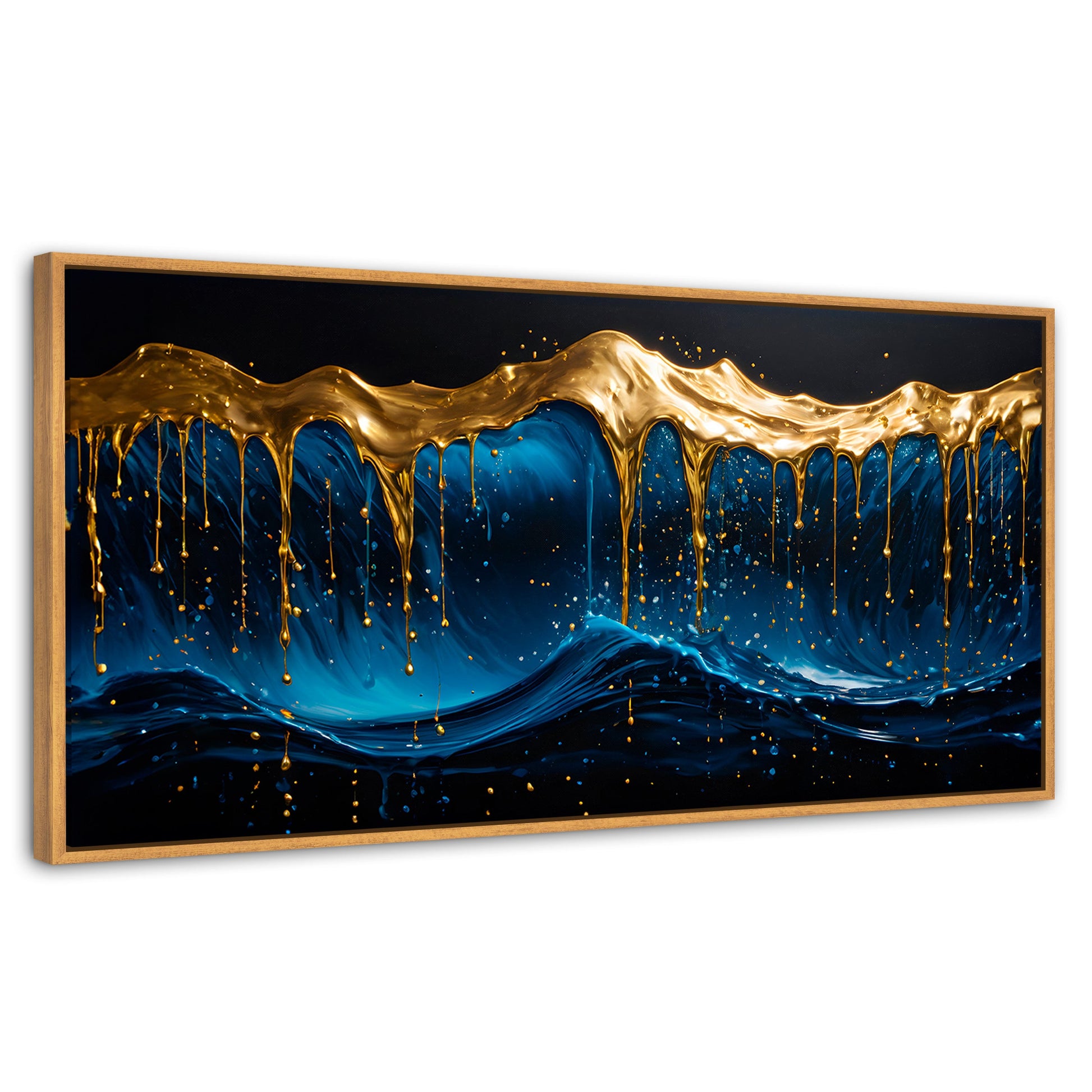 Cuadros Decorativos Canvas Revolution | Azul Dorado | Panoramico | Portada | Marco Negro