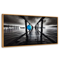 Cuadros Decorativos Canvas Revolution | Azul En El Muelle | Panoramico | Portada | Marco Negro