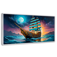 Cuadros Decorativos Canvas Revolution | Barco Mar Profundo | Panoramico | Portada | Marco Dorado
