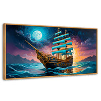 Cuadros Decorativos Canvas Revolution | Barco Mar Profundo | Panoramico | Portada | Marco Negro
