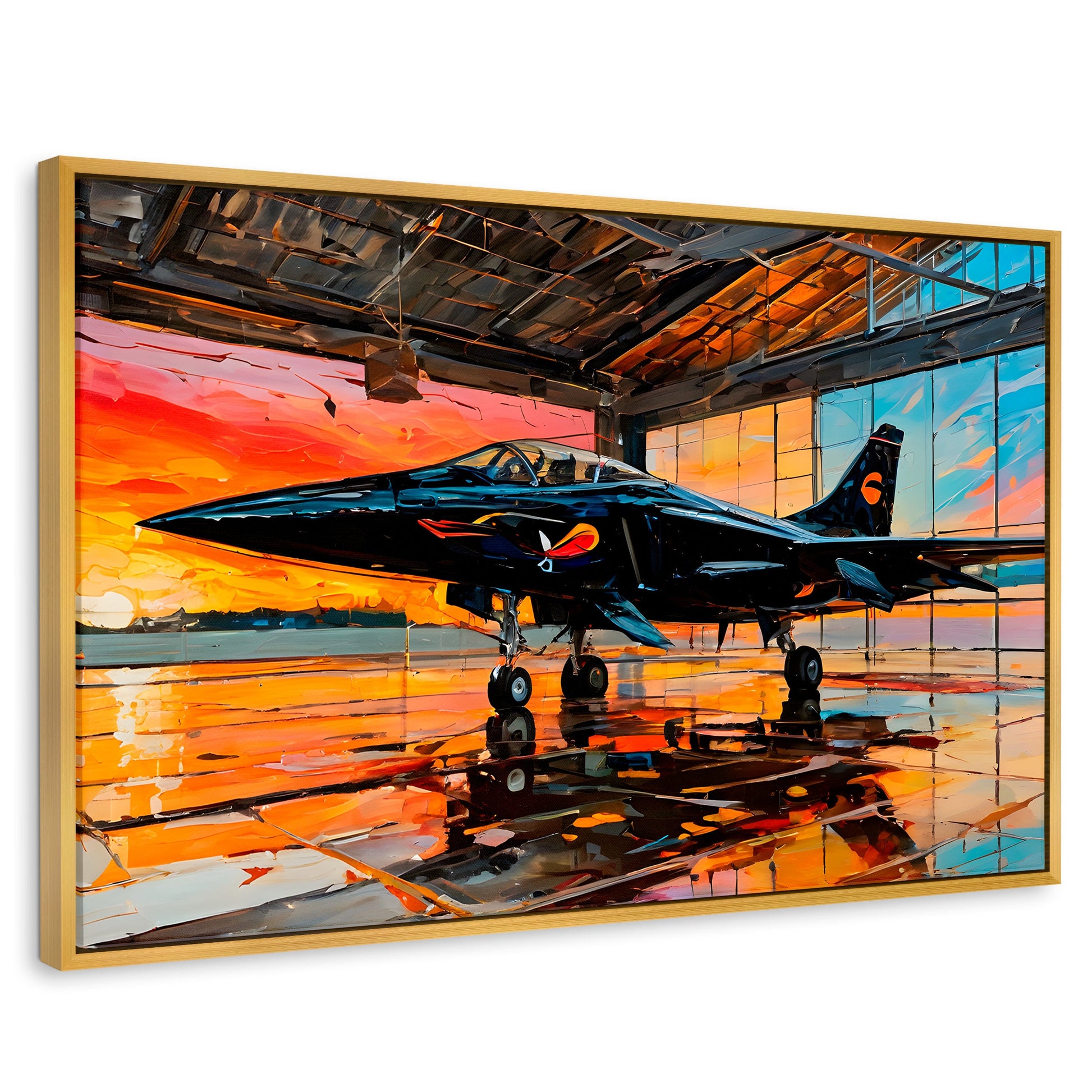 Cuadros Decorativos Canvas Revolution | Base Aerea Ocaso | Rectangular | Portada | Marco Dorado