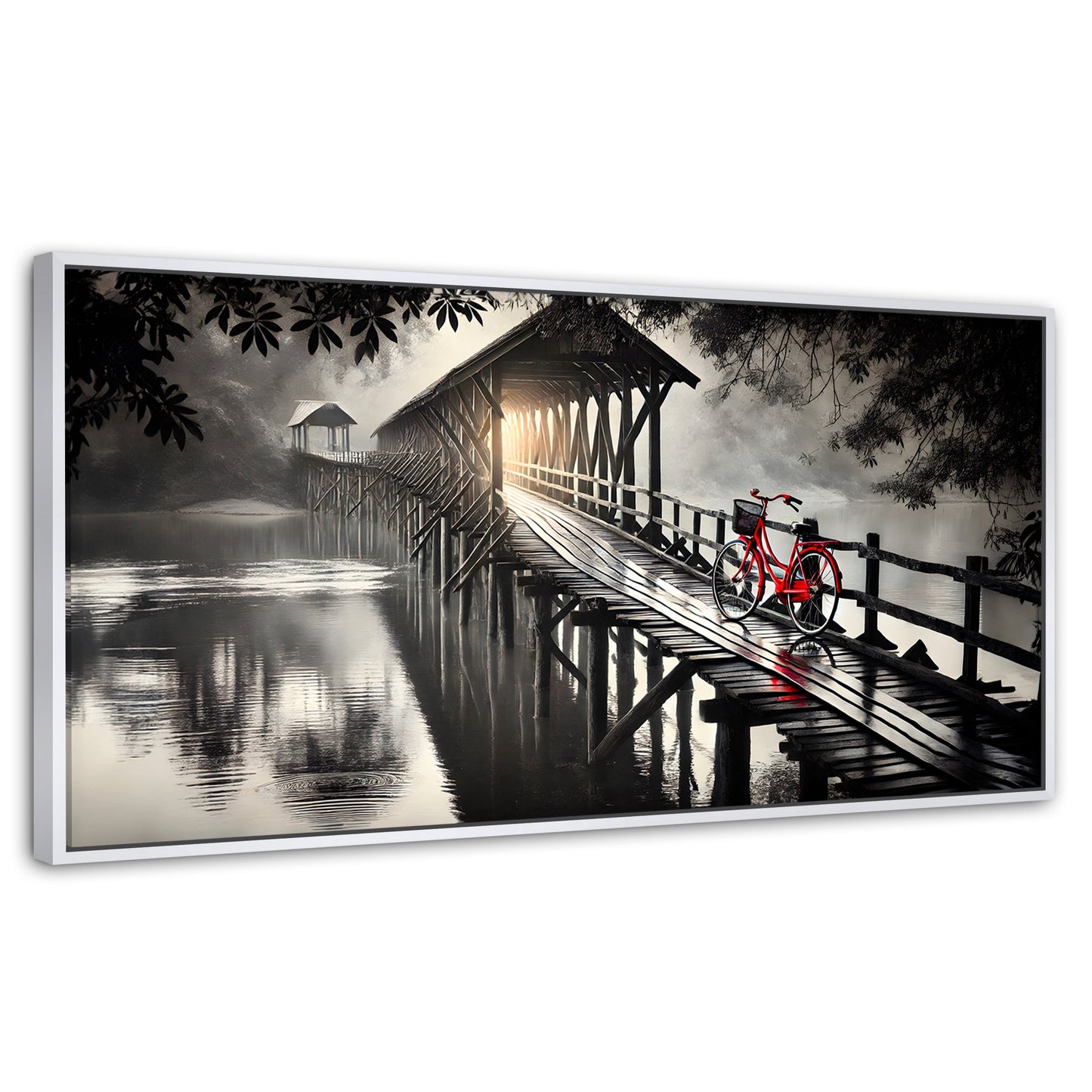 Cuadros Decorativos Canvas Revolution | Bicicleta En Muelle | Panoramico | Portada | Marco Dorado