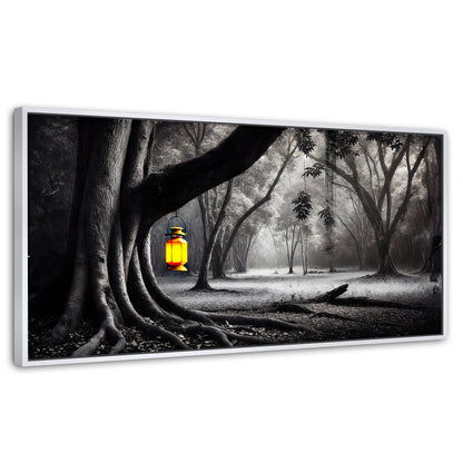 Cuadros Decorativos Canvas Revolution | Bosque Iluminado | Panoramico | Portada | Marco Dorado