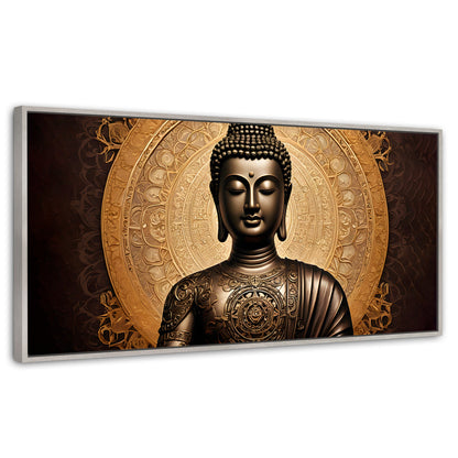 Cuadros Decorativos Canvas Revolution | Buda Astral Dorado | Panoramico | Portada | Marco Blanco