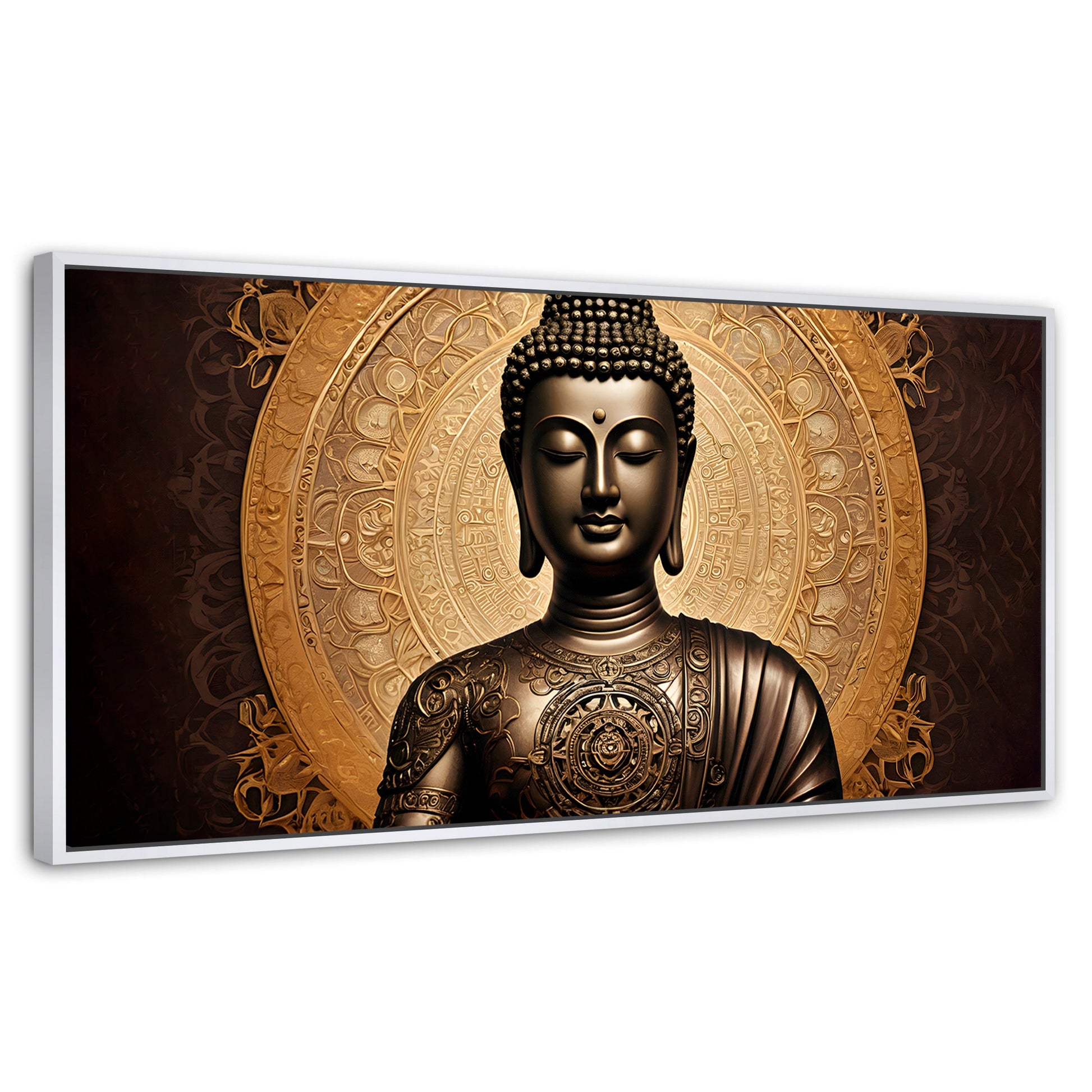 Cuadros Decorativos Canvas Revolution | Buda Astral Dorado | Panoramico | Portada | Marco Dorado
