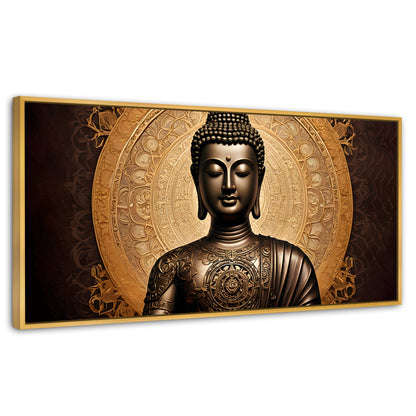Cuadros Decorativos Canvas Revolution | Buda Astral Dorado | Panoramico | Portada | Marco Madera