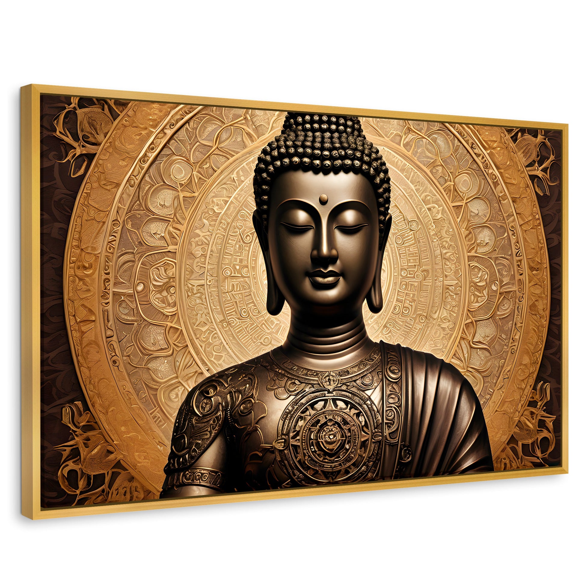 Cuadros Decorativos Canvas Revolution | Buda Astral Dorado | Rectangular | Portada | Marco Dorado
