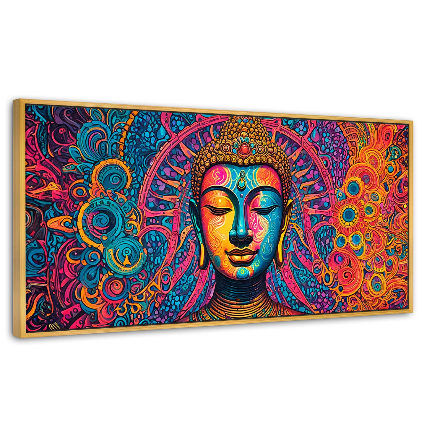 Cuadros Decorativos Canvas Revolution | Buda Mandala Neon | Panoramico | Portada