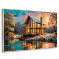 Cuadros Decorativos Canvas Revolution | Cabana Junto Lago | Rectangular | Portada | Marco Plateado