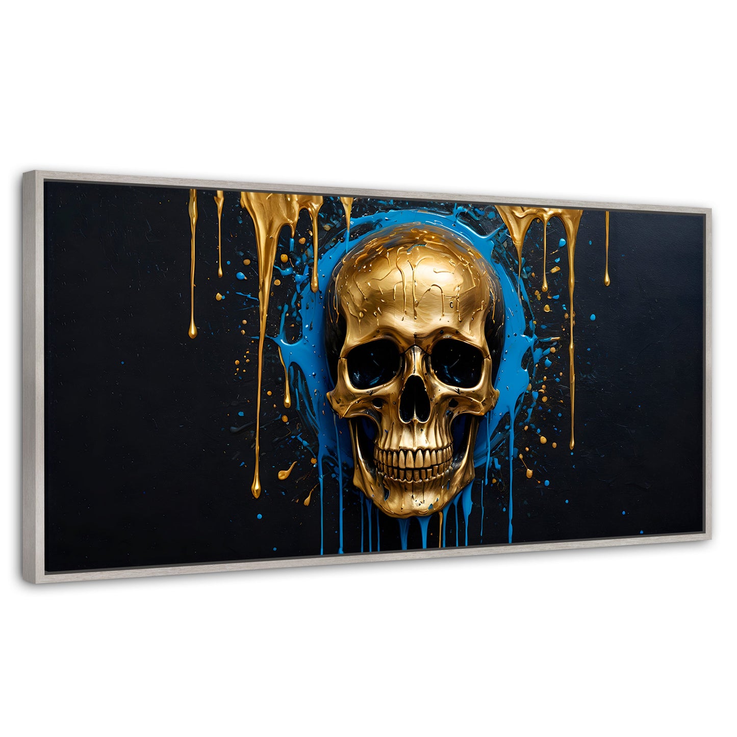 Cuadros Decorativos Canvas Revolution | Calvera Azul Dorado | Panoramico | Portada | Marco Blanco