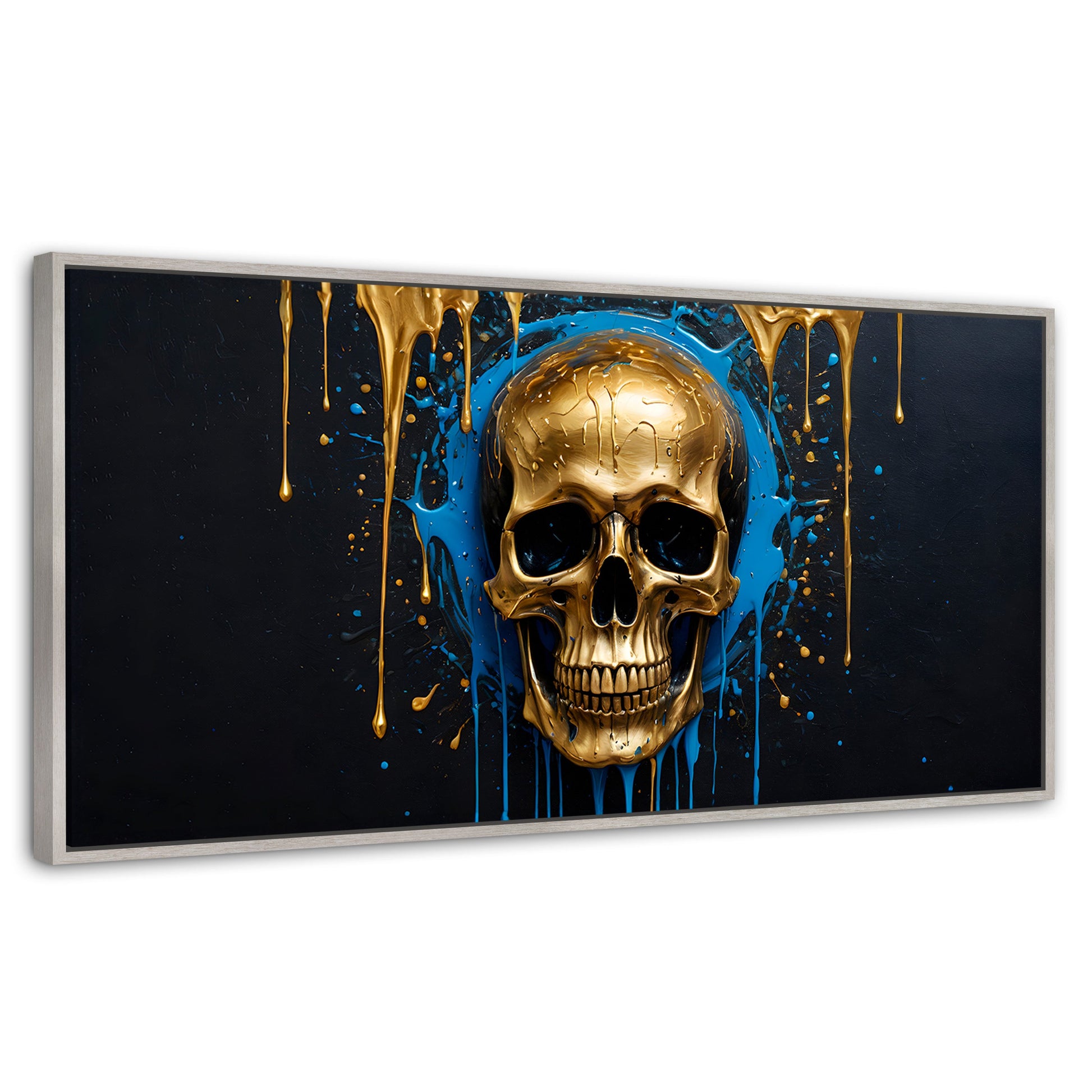 Cuadros Decorativos Canvas Revolution | Calvera Azul Dorado | Panoramico | Portada | Marco Blanco